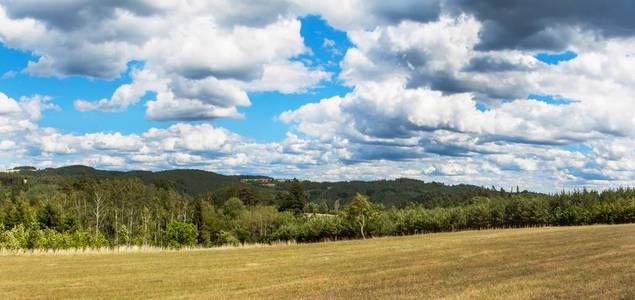 捷克典型景观的全景。蒂斯诺夫附近的高地丘陵景观。夏日