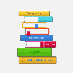 在白色背景的彩色教科书的堆栈
