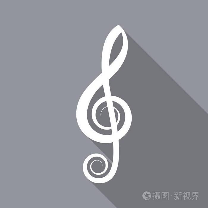 白色矢量高音谱号平图标