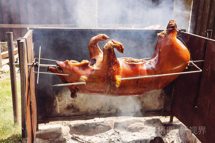整个猪在火上烤