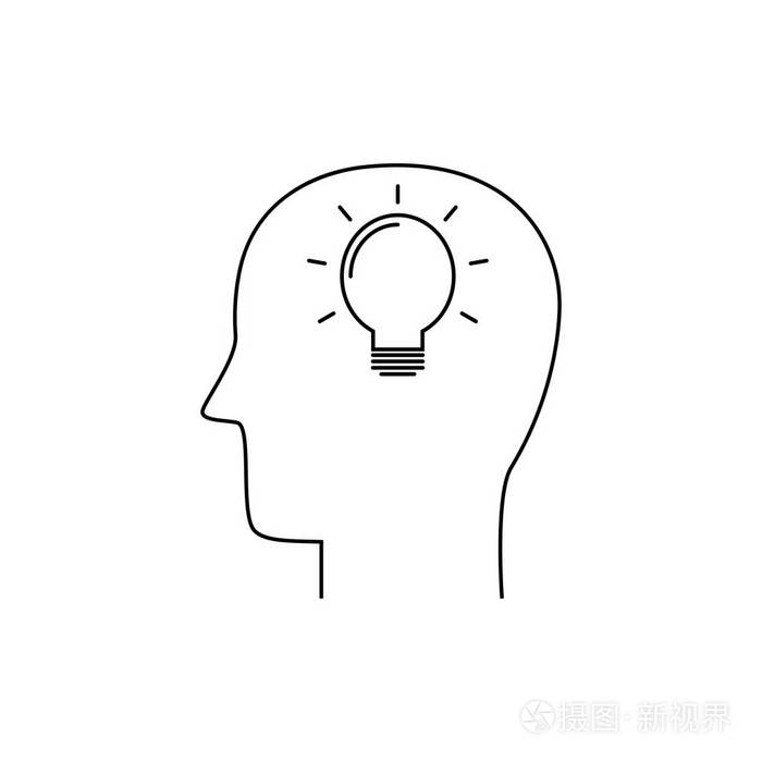 头脑风暴的图标, 细线条样式, 平面设计的象征