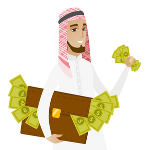 穆斯林商人装满钱的公文包