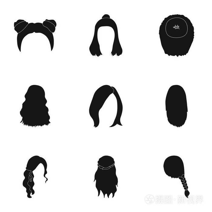 股四头肌金发辫子和其他类型的发型背部的发型在黑色风格矢量符号股票