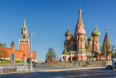 克里姆林宫 红场和圣瓦西里大教堂，俄罗斯莫斯科，晨观
