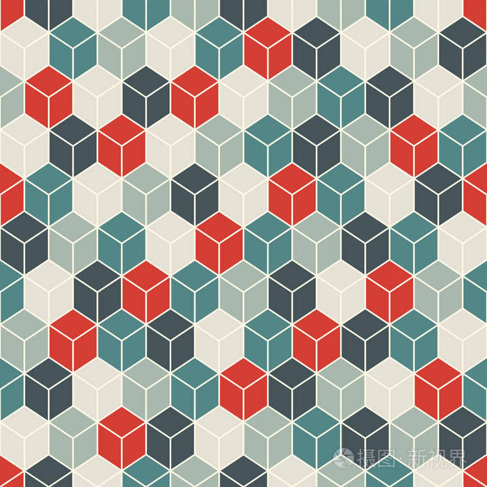 重复复古色彩的多维数据集的背景壁纸的几何形状无缝的表面图案设计与