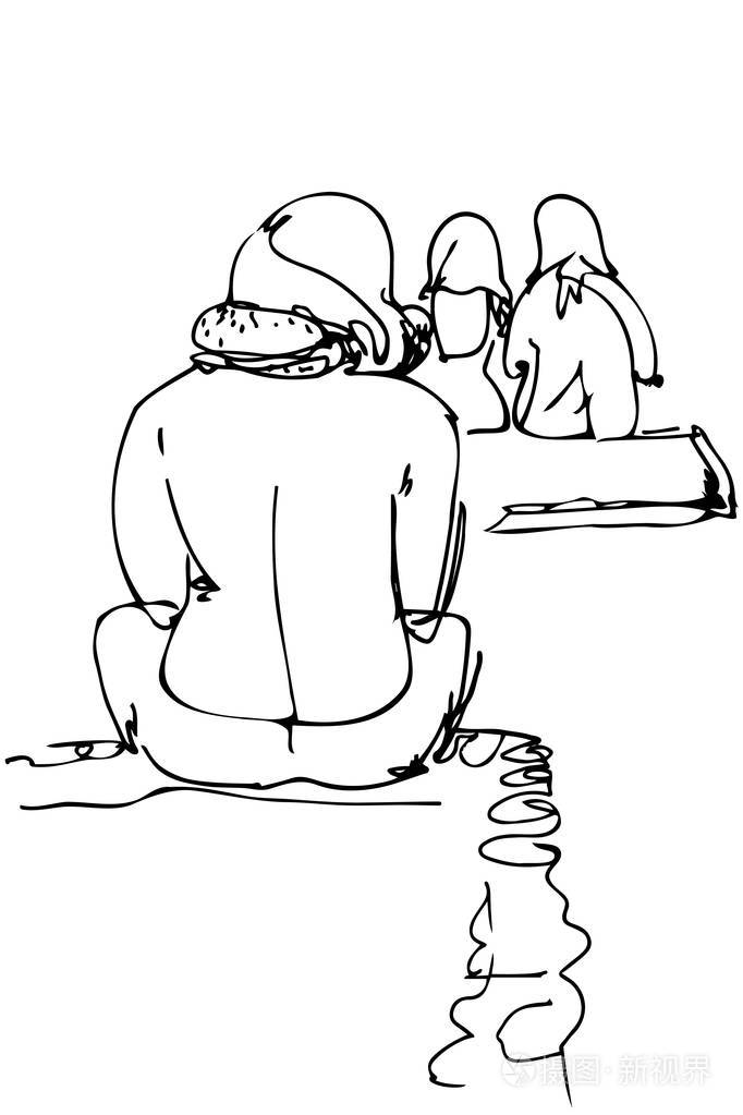 年轻人坐在他内裤的海滩上插画-正版商用图片0yrtr8-摄图新视界