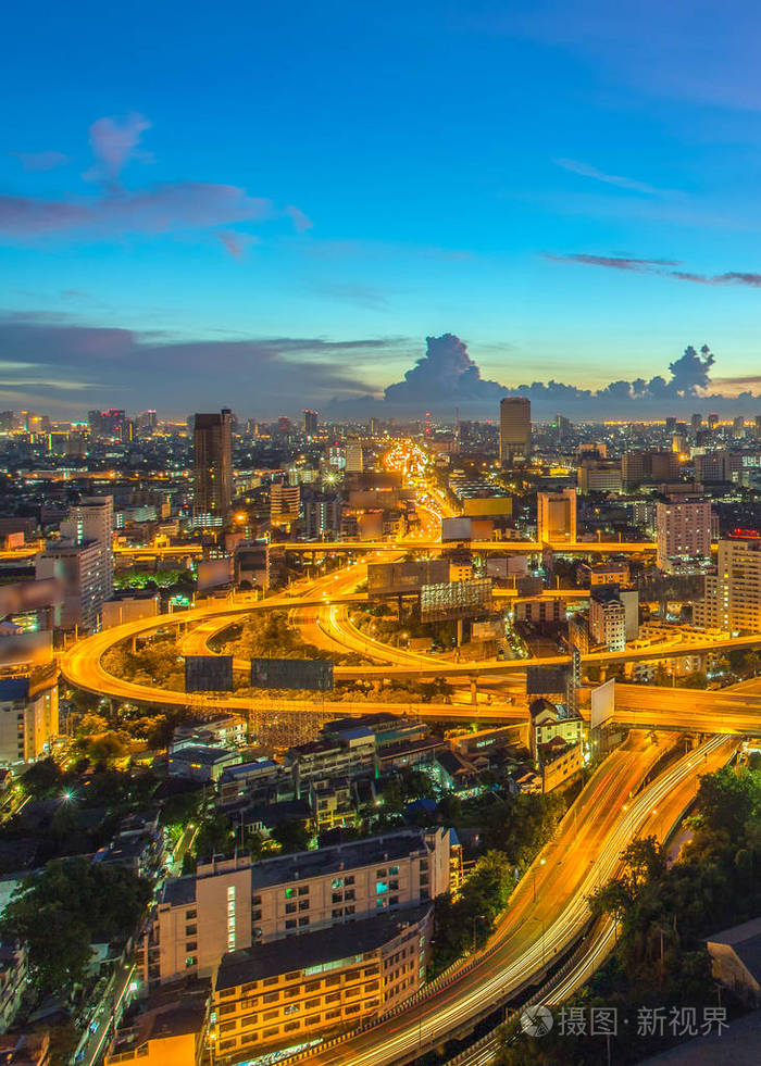 全景曼谷高速公路和公路的顶视图泰国