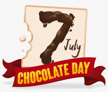 白巧克力棕色日期与丝带巧克力的一天，矢量图