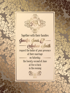 复古的巴洛克式风格婚礼邀请卡模板。优雅与绫的背景下，传统装饰为婚礼的正式设计