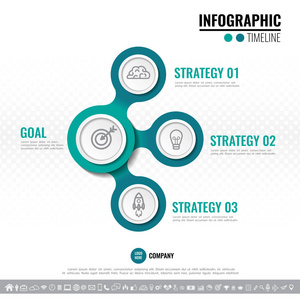 矢量图的三个步骤，选项或处理时间线图表设计模板的网站 演示文稿 小册子 工作流布局 图 年报与图标集