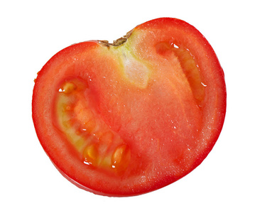 白色背景，顶视图上隔离的番茄的一部分