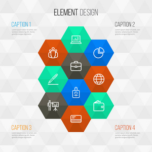 工作大纲图标设置。团队 统计 钱包和其他元素的集合。此外包括卡 合同 手提箱等符号