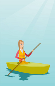 年轻白人女子乘皮划艇