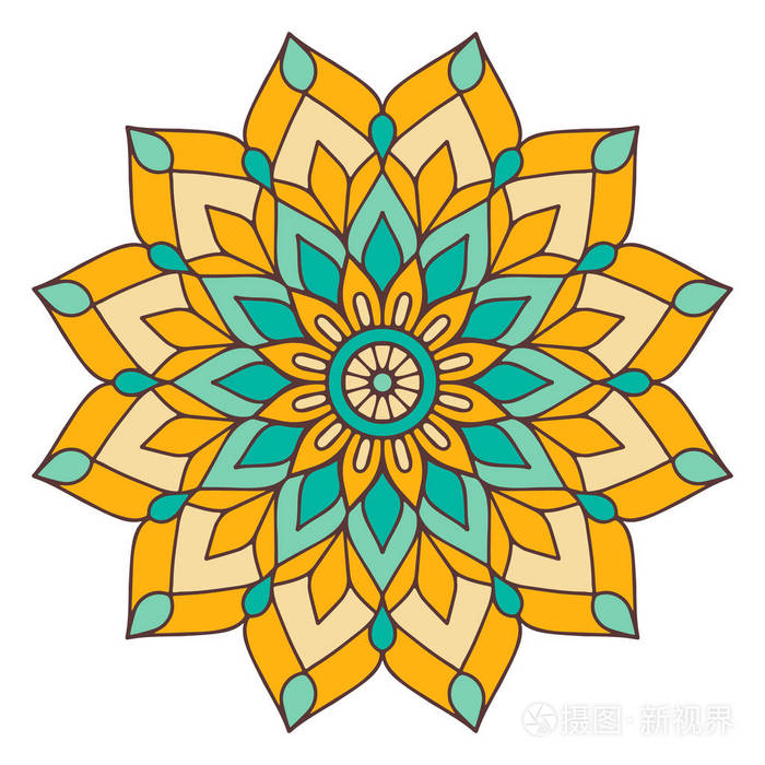 曼陀罗花.老式的装饰元素.东方模式,矢量图.