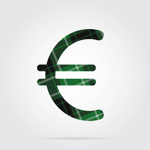 绿色 黑色格子图标欧元货币符号