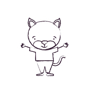 模糊的轮廓漫画的可爱猫咪宁静表达与衣服的手