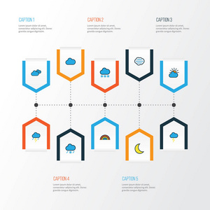 气候多彩大纲图标设置。阴天，乌云密布的天气 雷击和其他元素的集合。此外包括符号如月球，下雪了，新月