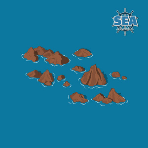 等布朗布朗在蓝色背景上礁石.在等距风格的水下岩石.3d 图.