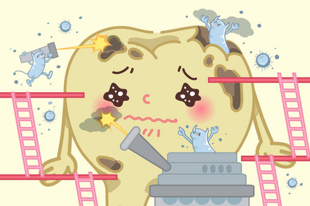 蛀牙牙齿或龋齿牙齿卡通矢量扁平式设计的可爱字符卡通蛀牙卡通蛀牙