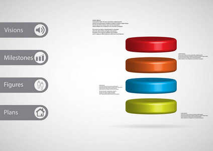 3d 图图表模板与汽缸水平划分为四个颜色片