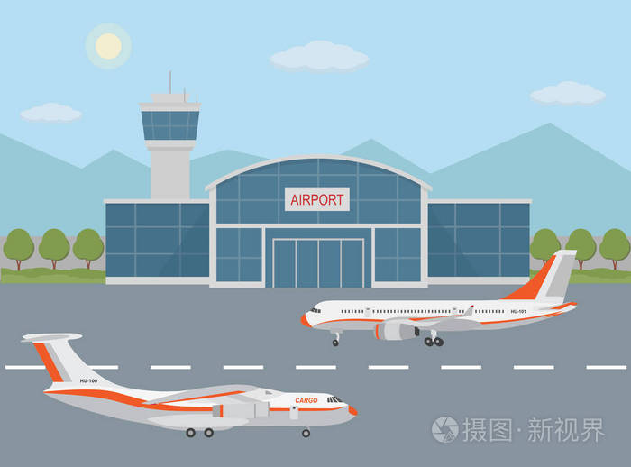 机场大楼和跑道上的飞机