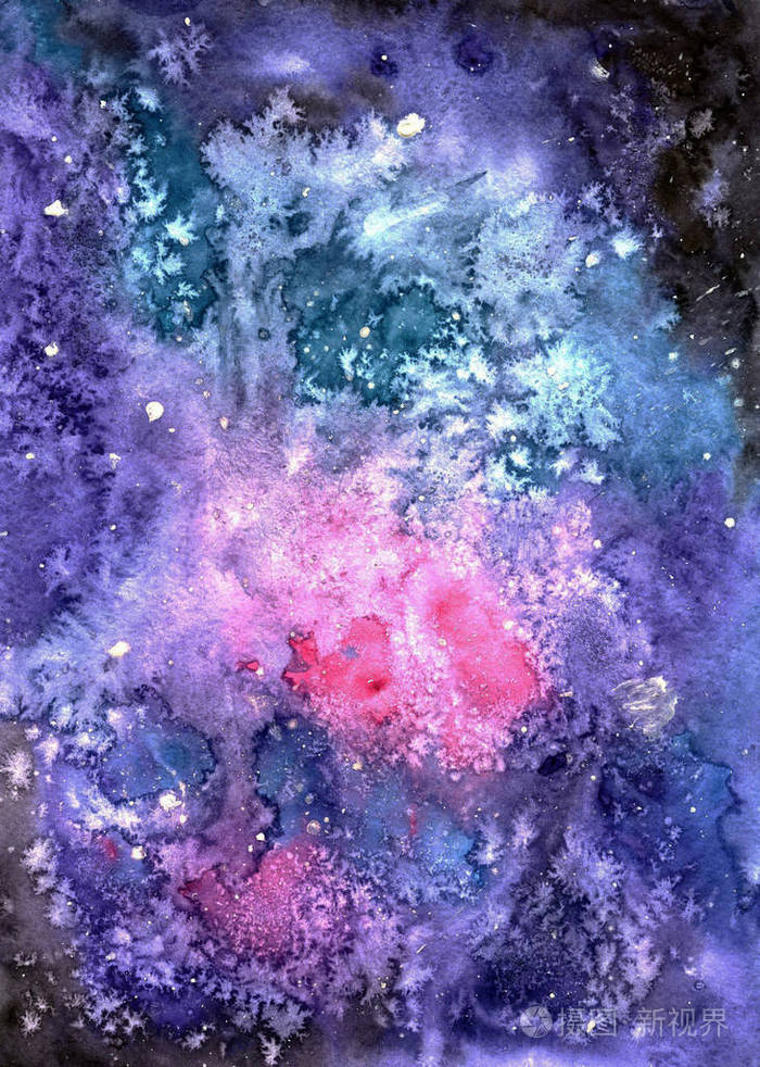 水彩的星系空间背景布满星星的夜空
