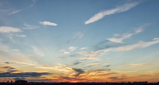 城市上空的夕阳的天空