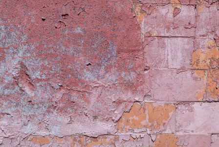 旧混凝土墙，纹理背景上的油漆脱落处