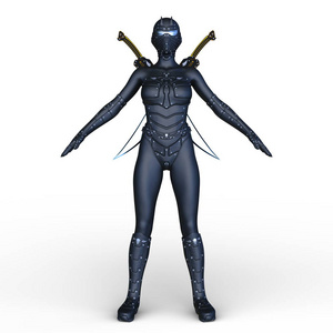 3d cg 渲染的一个女性机器人的击剑者照片