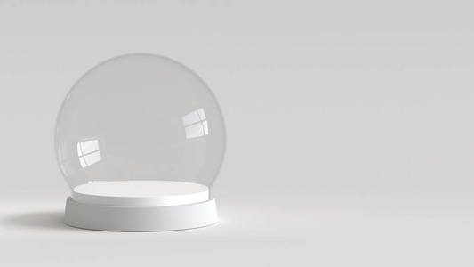 空雪玻璃球与白色背景上的白色纸盒。3d 渲染