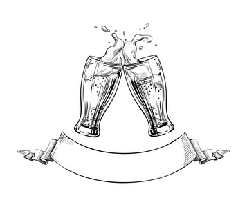 手绘插画的设计菜单餐厅 酒吧 啤酒厂 啤酒节,节日海报横幅.矢照片