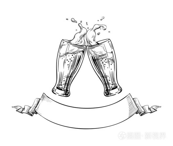 手绘插画的设计菜单餐厅, 酒吧, 啤酒厂, 啤酒节,节日海报横幅.矢