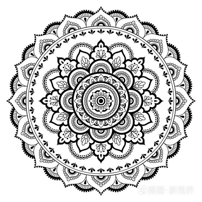 在形式的曼荼罗的圆形图案指甲花纹身曼荼罗曼海蒂风格在东方风格的