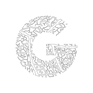 自然字母表生态装饰字体大写字母 g 充满叶静脉模式是黑的照片