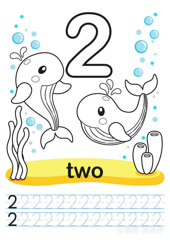 幼儿园和学前班的着色可打印工作表 明亮的滑稽鱼 螃蟹 水母 贝壳 章鱼 其他海洋生物 植物 珊瑚海背景上插画 正版商用图片0yv1kk 摄图新视界