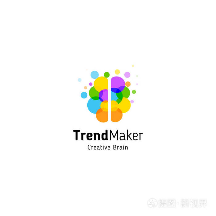 分离出多彩圆气泡的大脑形状.天才的创意头脑