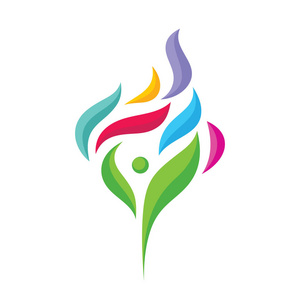 抽象人的性格与彩色花瓣-矢量徽标模板概念插图.