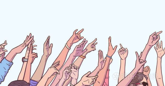 人群的欢呼声与插图举起手在音乐节