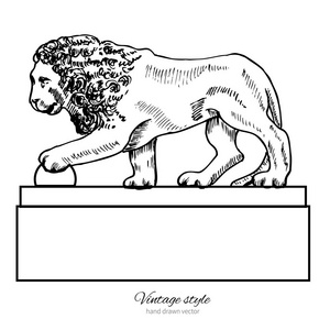 地标俄罗斯圣彼得堡, 矢量手绘制刻的图, 墨白, 装饰雕塑的野生动物