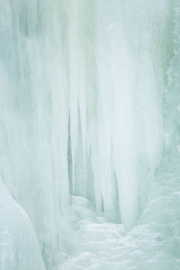 挪威冬季冰冻的瀑布美丽特写