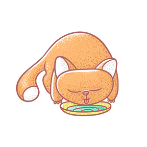一只猫的脸表示高兴.猫咪从碗里喝.所画的线和描绘的宠物照片