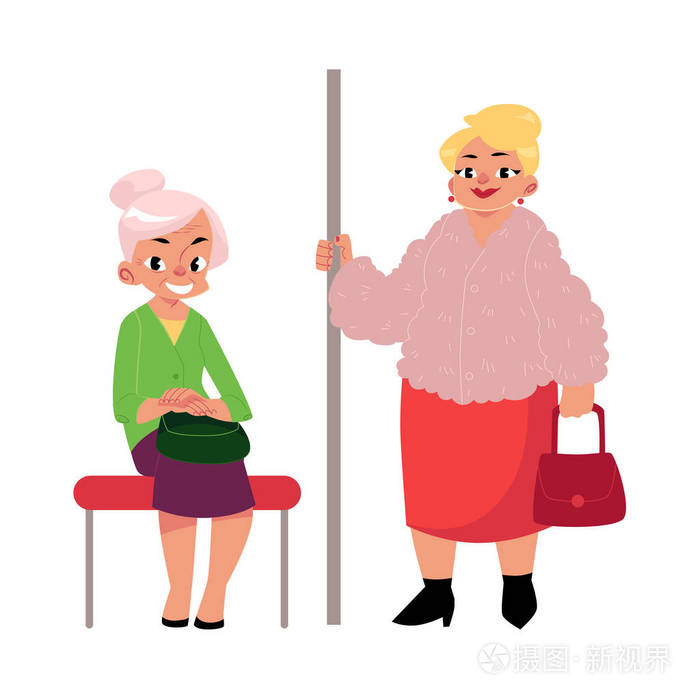 丰满的中年女人站,老太太坐在地铁插画-正版商用图片0yvils-摄图新