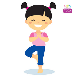 在瑜伽体式的卡通小孩照片