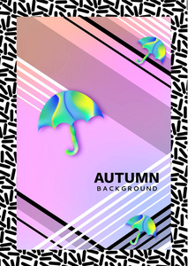 把伞抽象彩色海报，深秋季节概念时尚 90 年代风格与流体梯度 线 液体纹理，时尚明亮的背景 横幅 封面 邀请 传单