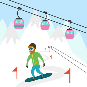 滑雪胜地与滑雪板的插图