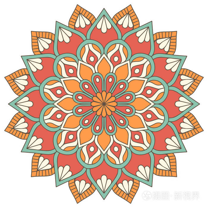 曼陀罗花.老式的装饰元素.东方模式,矢量图.