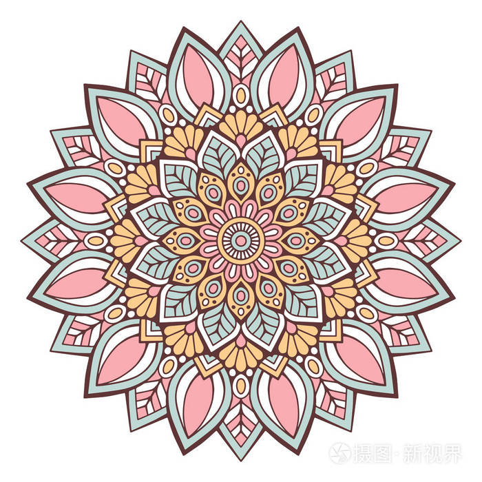 曼陀罗花.老式的装饰元素.东方模式,矢量图.