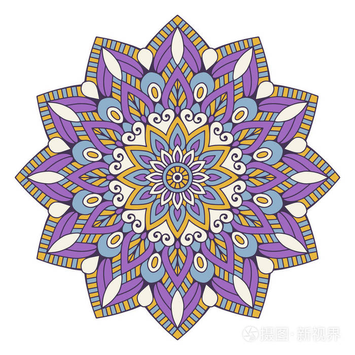 插画 曼陀罗花.老式的装饰元素.东方模式,矢量图.