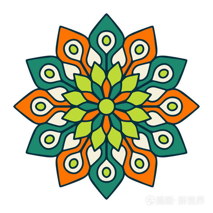 曼陀罗花。老式的装饰元素。东方模式，矢量图。伊斯兰教 阿拉伯语 印度 摩洛哥 西班牙 土耳其 巴基斯坦 中国，神秘