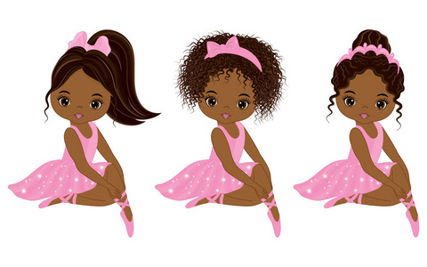 矢量可爱小非洲裔美国芭蕾舞演员与各种发型